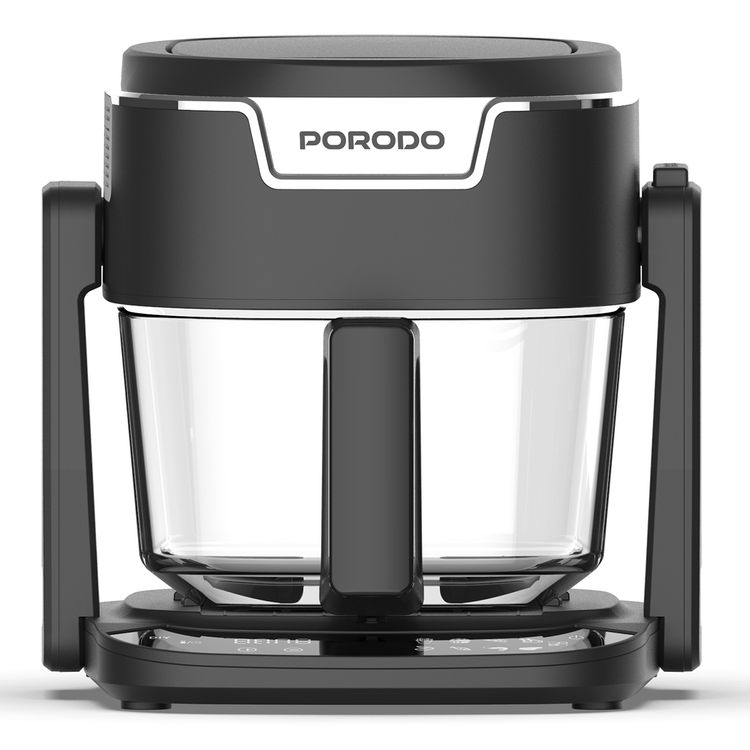 Porodo Lifestyle Quick Flip 3-in-1 Air Fryer, Grill & Hot Pot with 4.5L Capacity, 1200-1400W Rated Power, UK 3-Pin Plug, 360° Turbo Heat Technology, 100% Visible Glass Basket - Black