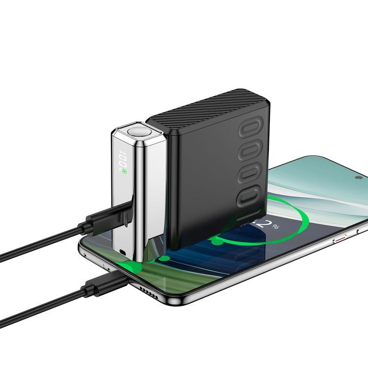 Porodo Chromevolt 10000mAh Power Bank with LED Digital Display, 35W PD Type-C & Lightning Outputs, 22.5W QC USB-A Output, Fast Charging Technology - Black