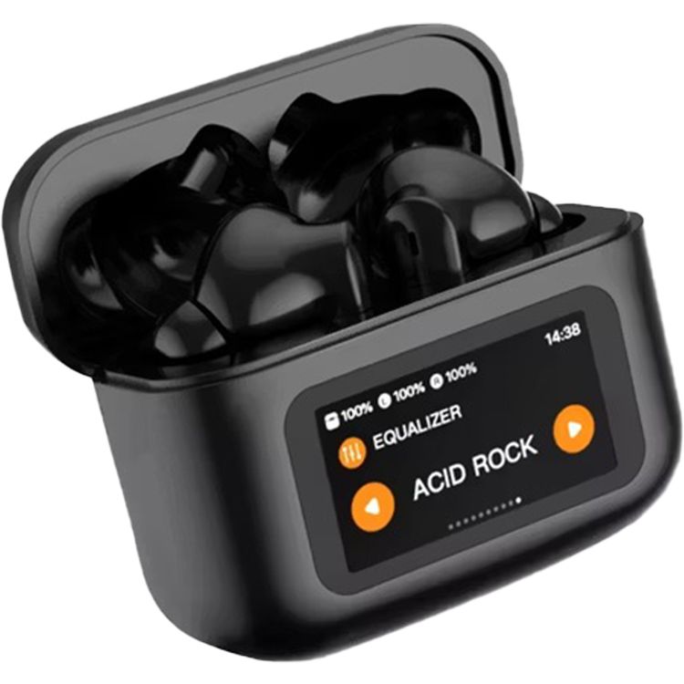 Green Lion Smart Touch Earbuds with Hands-Free Calls, Multi-Function Toch, Built-In Touch Control Display, Bluetooth Version 5.3, 5 Hours Play Time, Hi-Fi Sound - Balck