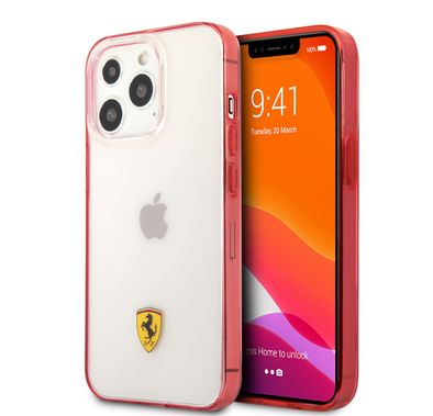 CG MOBILE Ferrari Transparent Case Print Logo Compatible for iPhone 13 Pro (6.1") Scratches Resistant, Easy Access to All Ports, Drop & Shock Absorption