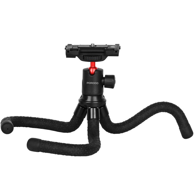 Porodo Flexible Foldable & Extendable Tripod with Phone Holder, ABS + Rubber Material, Non-Slip Grip, 330mm Folded Length, Lightweight & Portable, 39cm Extended Height - Black