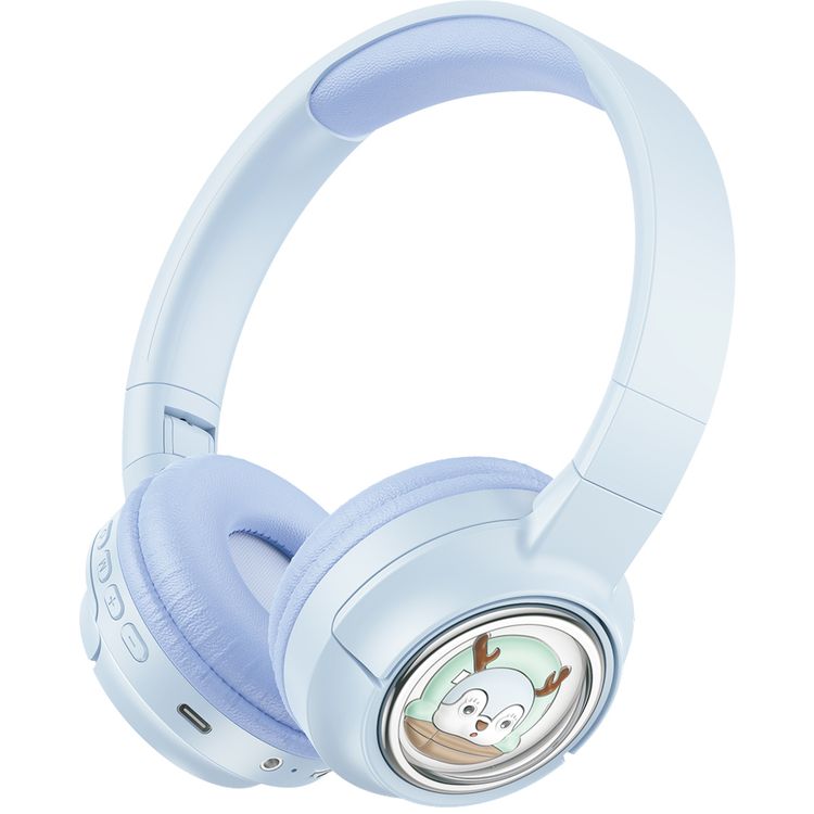 Porodo Soundtec Moose Wireless Kids Headphone, V5.3 Bluetooth, 2H Charging Time, 40mm Speaker Size, 20H Play Time, LED Lights, 400mAh - Blue