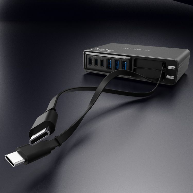 Powerology Univo Charging Station with 320W Total Output, Multi-Device Charging, Laptop Charging Compatibility, Advanced Safety Protection, Smart Charging Technology - Black