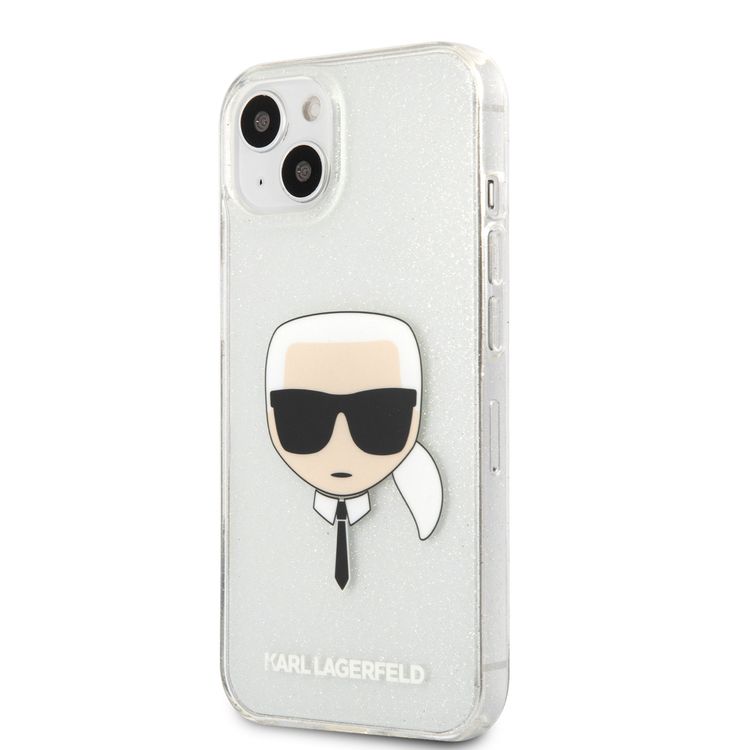 Karl Lagerfeld TPU Full Glitter Karl Head Case For iPhone 13 (6.1 ), Durable, Shockproof, Bumper Protection, Anti-Scratch - Silver