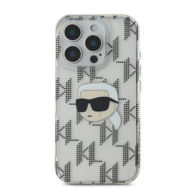Karl Lagerfeld IML Hard Case for iPhone 16 Pro Max with Electroplated Karl Head & Monogram Design, Comfortable Grip, Slim Profile, Drop Protection, Sustainable Packing - Transparent