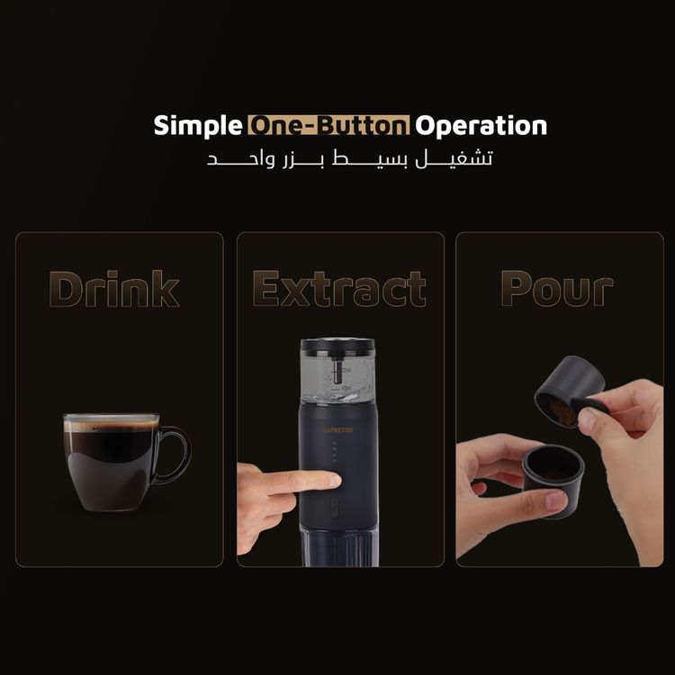  LePresso Portable Espresso Machine,  Food Grade Stainless Steel, 2500mAh x3 Battery Capacity, 80mL Water Tank Capacity - Black