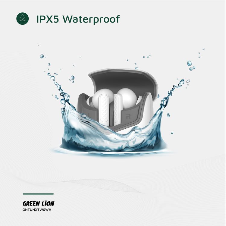 Green Lion Tune X Wireless Earbuds Tune with Touch Control, IPX3 Water Resistance Level, Type-C Charging Port, Bluetooth Version 5.4, In-App Control, ABS + PC Material - Withe