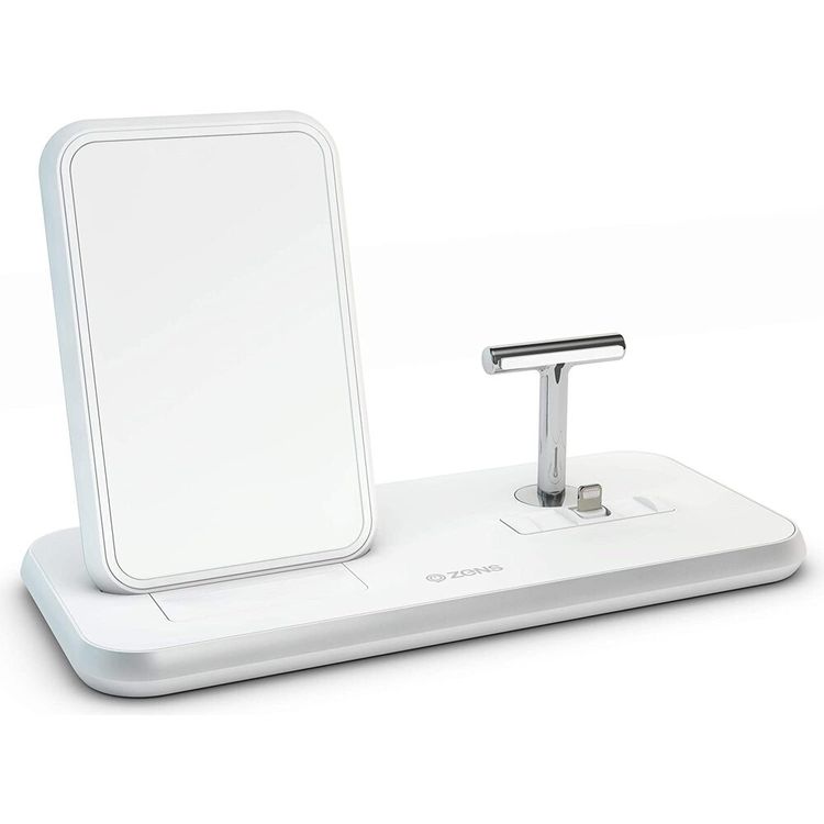 ZENS ZE-DC06B Dual Aluminium Wireless Charger & DOCK 20W, charges three devices, Ultra thin design - White
