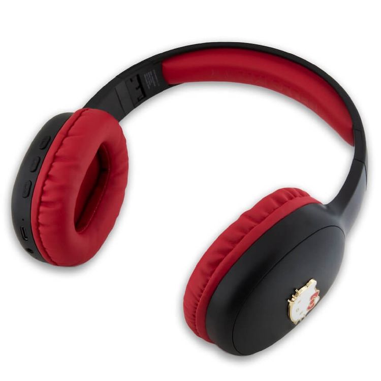 Hello Kitty Bluetooth Headphones with Oval Shape & Metal Logo, 200mAh/3.7V Battery, 8 Hours of Playtime, 2.5 Charging Time, Type-C Charging Port, 20Hz-20kHz Frequency Response Range, 40mm Driver Size, 32 Ohms Impedance, Bluetooth Version 5.3 with 10 Meters Transmission Range - Black/Red