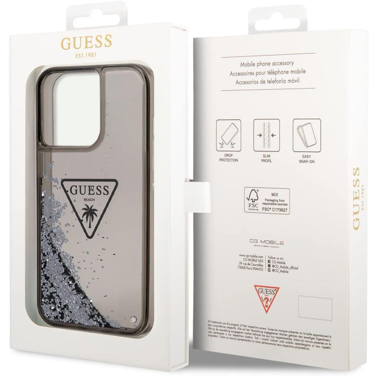 Guess Liquid Glitter Case with Triangle  Translucent Logo - Black - iPhone 15 Pro Max
