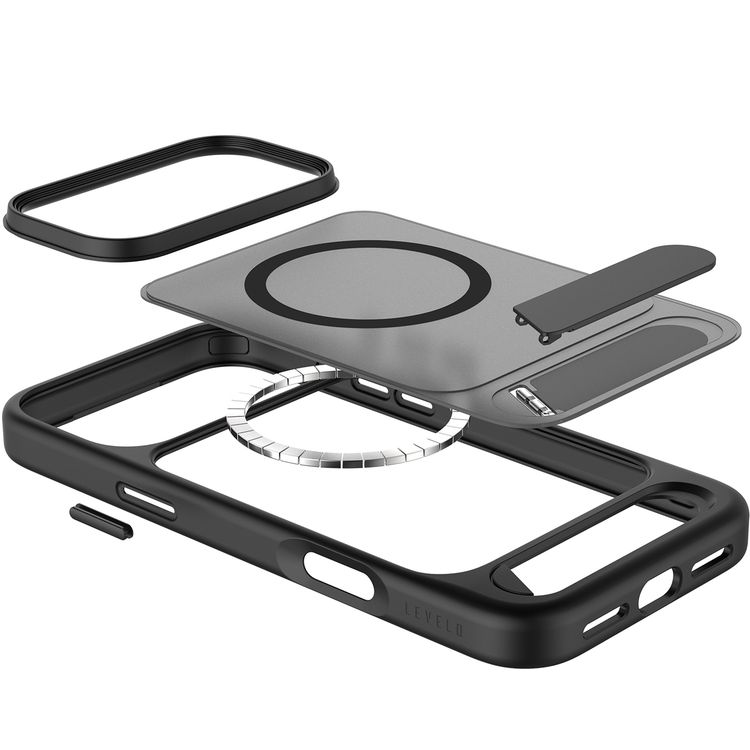 Levelo Matteo Hybrid Kickstand Case with Matte Design for iPhone 17 Pro, Anti-Fingerprint Coating, Impact-Resistant Corners, Raised Bezels for Camera & Screen, MagSafe Compatible, Shock-Resistant Bumper, Drop-Tested - Black