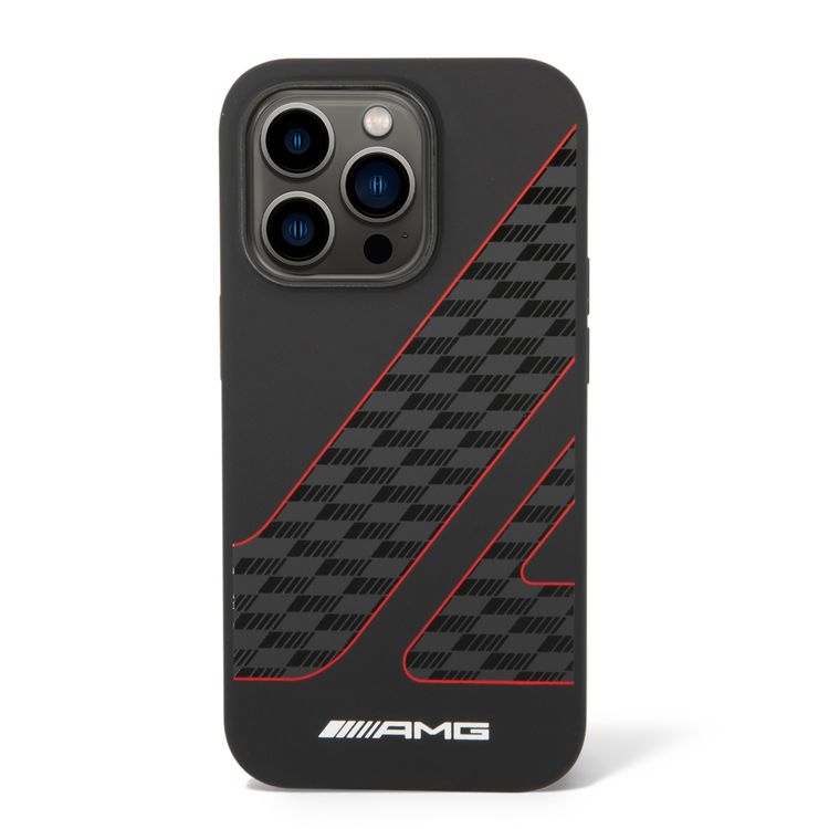 AMG Magsafe Compatibility Double Layer Checkered Flag Pattern Transparent Hard Case iPhone 14 Pro Compatibility - Black/Red