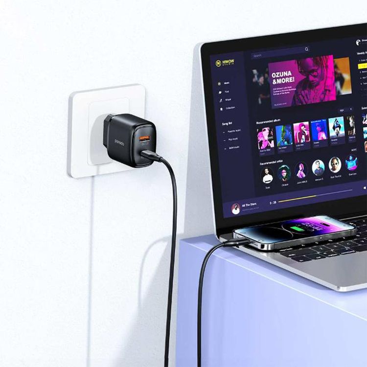 Porodo Dual Output Quick Charger with 20W Power Delivery, QC 18W, EU 2-Pin Plug, Simultaneous Charging, Overheat Protection, 18W USB-A QC Output, Reliable Companion - Black