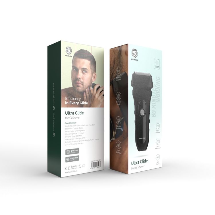 Green Lion Ultra Glide Men's Shaver with 3.7V 600mAh Li-Ion Battery, 1 Hour Working Time, IPX7 Waterproof Rating, 90000 RPM Motor Speed, Type-C Charging, 1.5 Hours Charging Time - Black