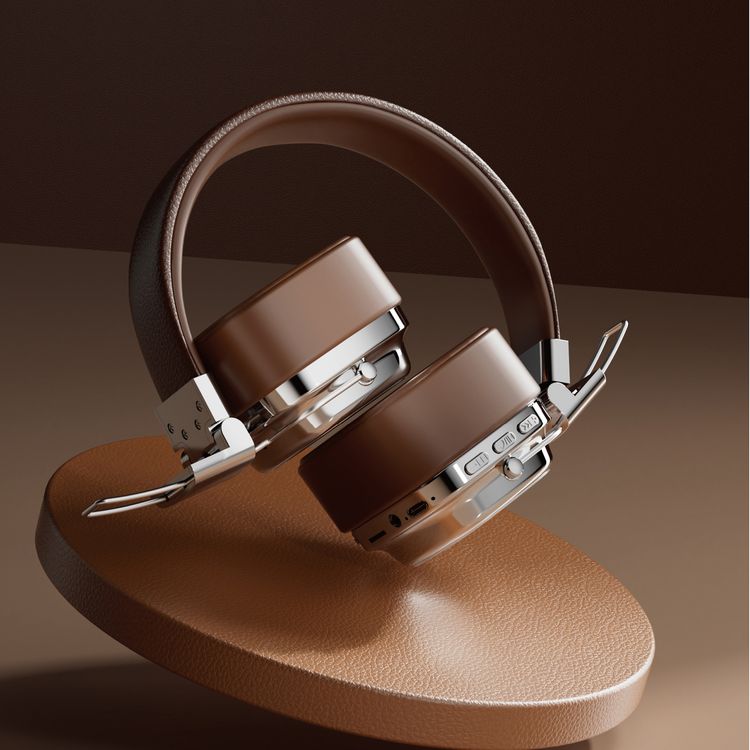 Porodo Soundtec Vintage Wireless ENC Headphones, Up to 12 Hours Battery Life, 10m Transmission Distance, 350mAh Battery Capacity, 2 Hours Recharge Time - Brown/Silver