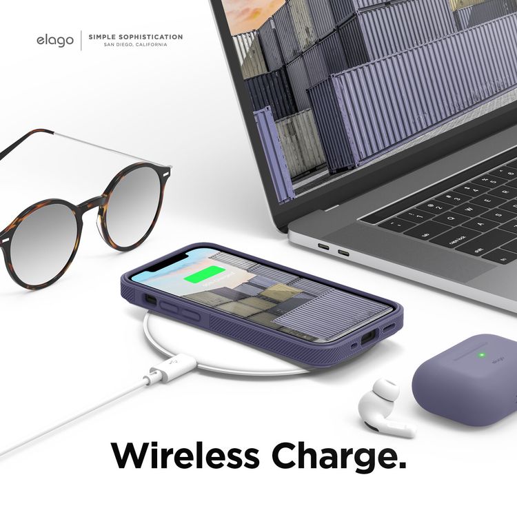 Elago Armor Case Compatible with iPhone 12 Mini (5.4")Solid & Detailed Design, Edge Stripe, Sturdy, Full Body Protection, Shock Absorbing, Supports Wireless Charging-Lavender Grey