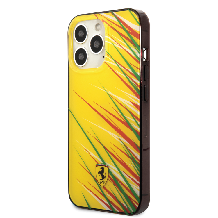 Ferrari PC/TPU Case with Double Layer Grass Print iPhone 14 Pro Max Compatibility - Yellow
