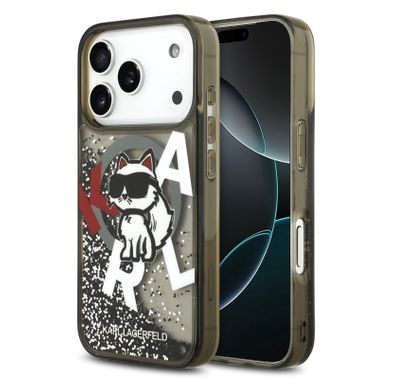Karl Lagerfeld MagSafe Liquid Glitter Case with Scattered Choupette Logo for iPhone 17 Pro Max, Slim Profile, Drop Protection, Easy Snap-On, Sustainable Packaging, Comfortable Grip, Lightweight Design - Black