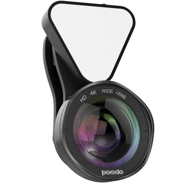 Porodo 3 in 1 Phone Camera Lens with Detachable Flash 3 Level Brightness - Adjustable Angle - 0.6x Wide Angle Lens - 15x Macro Lens - Dual Lens Suitable for Smartphones - Black