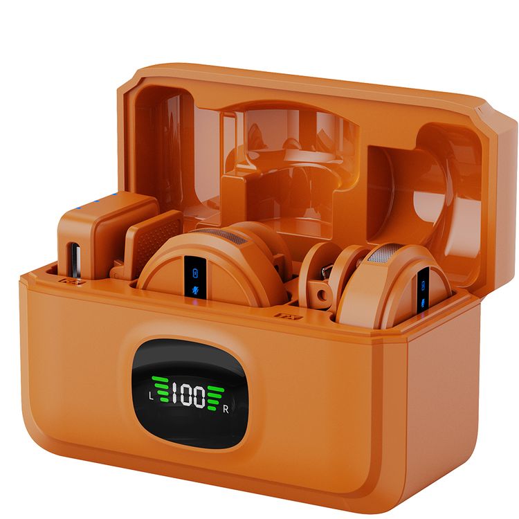 مايكروفون لاسلكي Green Lion GLM Lite مع إلغاء الضوضاء البيئي، ×2 ميكروفونات، مستقبل واحد، يعمل لمدة تصل إلى 7 ساعات، التقاط بزاوية 360°، مدمج ومحمول، مسافة نقل تصل إلى 20 متر، واجهة USB-C، علبة شحن 4 مرات - برتقالي