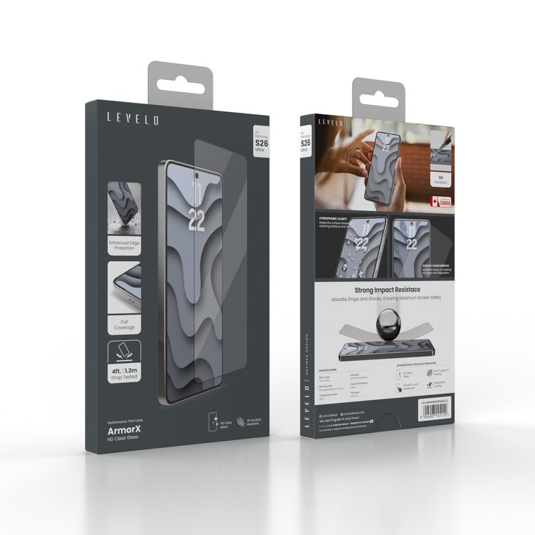 Levelo ArmorX HD Clear Glass with Smooth Touch Experience, Anti-Fingerprint Coating, Oleophobic Coating, 9H Scratch Resistant, Enhanced Edge Protection, 0.26mm Thickness, 4ft. | 1.2m  Drop Tested Height, 92% Transparency Rate, Full Coverage for Samsung S26 Ultra - Clear