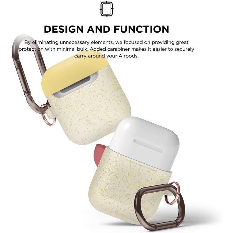 Elago Duo Hang Silicone Case with Apple AirPods Case 1 & 2 Generation, Dustproof and Absorbing Protective Cover with Hang Case Body-Night Glow Gold Pearl / Top-Yellow, Italian Rose