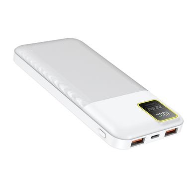 Porodo Blue 10000mAh 22.5W Quick Charge Portable Power Bank with Type-C and Dual USB-A Output - White