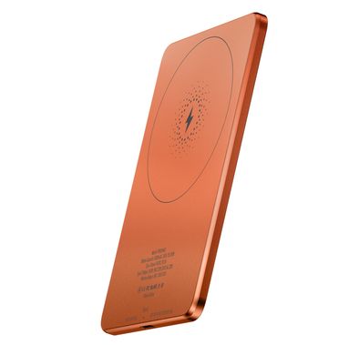Powerology Ultra-Thin 5000mAh MagSafe Power Bank, Portable & Lightweight, Efficient Heat Dissipation, Aluminum Housing, Built-in Safeguards, Strong Magnet - Orange