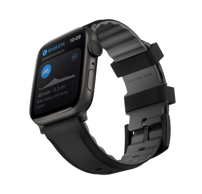 Viva Madrid Venturx Silicone Sport Watch Strap Compatible for Apple Watch 42/44/45MM | Adjustable Replacement Wrist Watch Band - Midnight Black