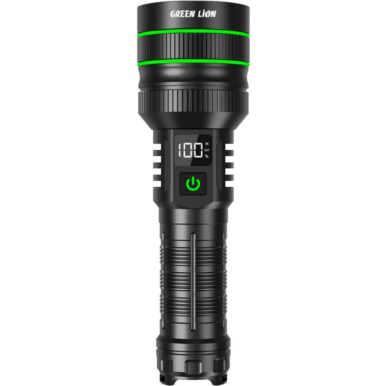 Green Lion Hyper Ray Pro LED Torch with Digital Display, Built-in Power Bank, Up to 7 Hours Working Time, 5 Light modes, 60W Power, Aluminum Alloy Material, 3000 Lumens Brightness - Black
