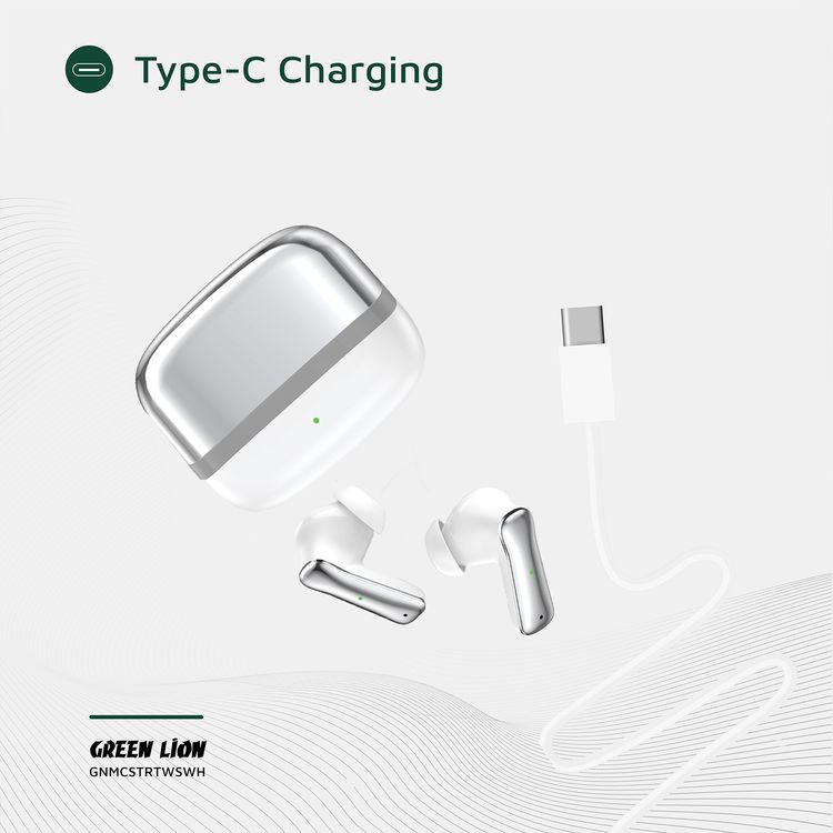 سماعات أذن لاسلكية حقيقية من جرين ليون مانشستر مصنوعة من مادة ABS، بطارية سماعات أذن 25 مللي أمبير/ساعة، بطارية حافظة 200 مللي أمبير/ساعة، إصدار بلوتوث 5.4، نطاق بلوتوث 12 مترًا، وقت استعداد 2000 ساعة، منفذ شحن من النوع C، وقت شحن 70 دقيقة، مقاومة للماء IPX3، تحكم باللمس - أبيض