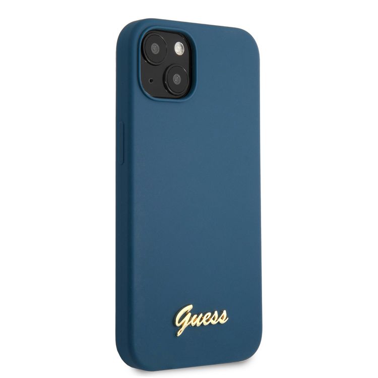 CG MOBILE Guess Liquid Silicone Case with Gold Metal Logo Script Compatible for iPhone 13 (6.1") Anti-Scratch, Easy Access to All Ports, Shock Absorption