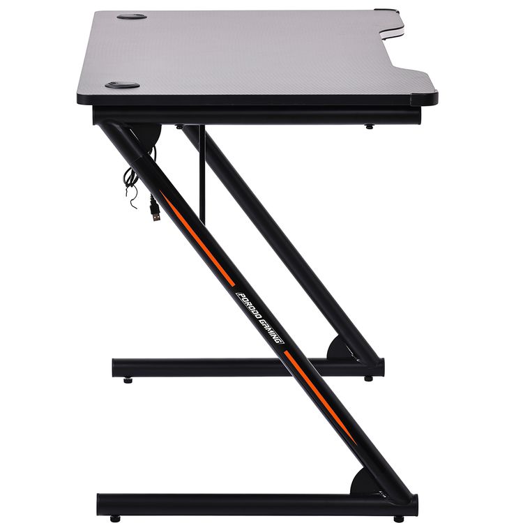 Porodo Gaming Table with Gaming Mousepad, RGB LED Light, Metal Frame, Easy to Clean, Patented Design, MDF & Melamine Material - Black