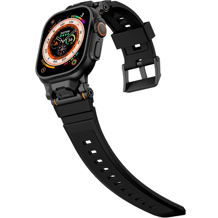 Levelo Nico Watch Strap for Apple Watch 49/46mm with Metal Buckle Closure, Compatible with SE Series 9, 8, 7, 6, 5, Silicone & Stainless Steel Finish, Lightweight & Flexible Fit, Sweat-Resistant & Water-Resistant, Hypoallergenic Material, Extended Band Interaction - Stealth Black