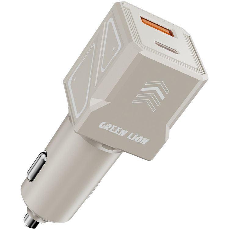 Green Lion Dual Volt Car Charger with Type-C to Type-C Cable, PD 30W, QC 30W, USB-A & USB-C Ports, 60W Total Output, Heat Dissipation, Charging Protection - Titanium