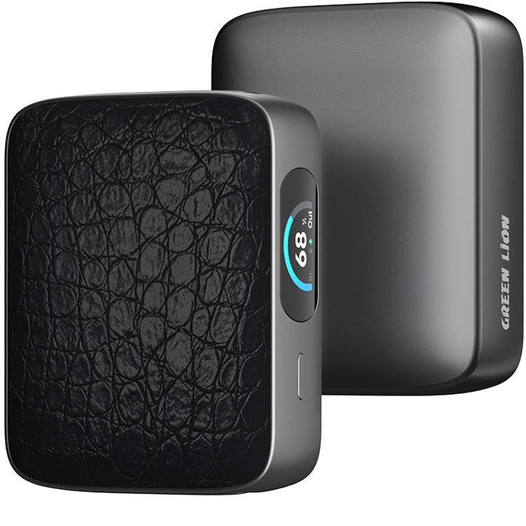 البنك الطاقة الأخضر لايون VALMONT بقوة 10000mAh مع جلد PU فاخر، شحن سريع بقدرة 45W PD، معتمد للرحلات الجوية، شاشة TFT، شحن QC18W - أسود