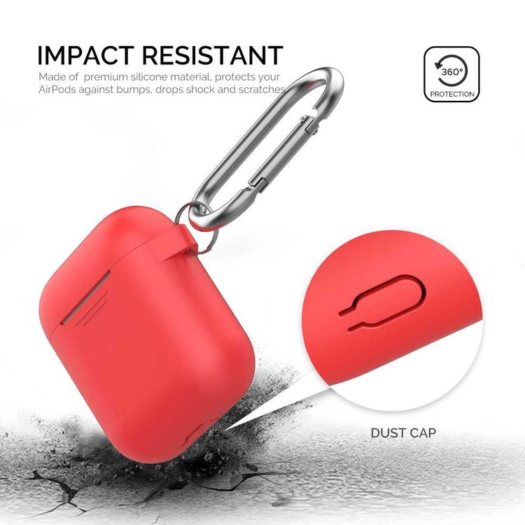 AhaStyle PT06_RD Premium Portable Keychain Silicone Case with Metal Carabiner, Anti-Scratch and Drop Shock Protection Cover Compatible for Airpods - Red