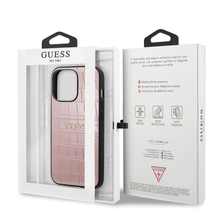 CG MOBILE Guess PU Leather Croco Case Hot Stamped Lines & Metal Logo Compatible for iPhone 13 Pro (6.1") Anti-Scratch, Easy Access to All Ports, Shock Absorption