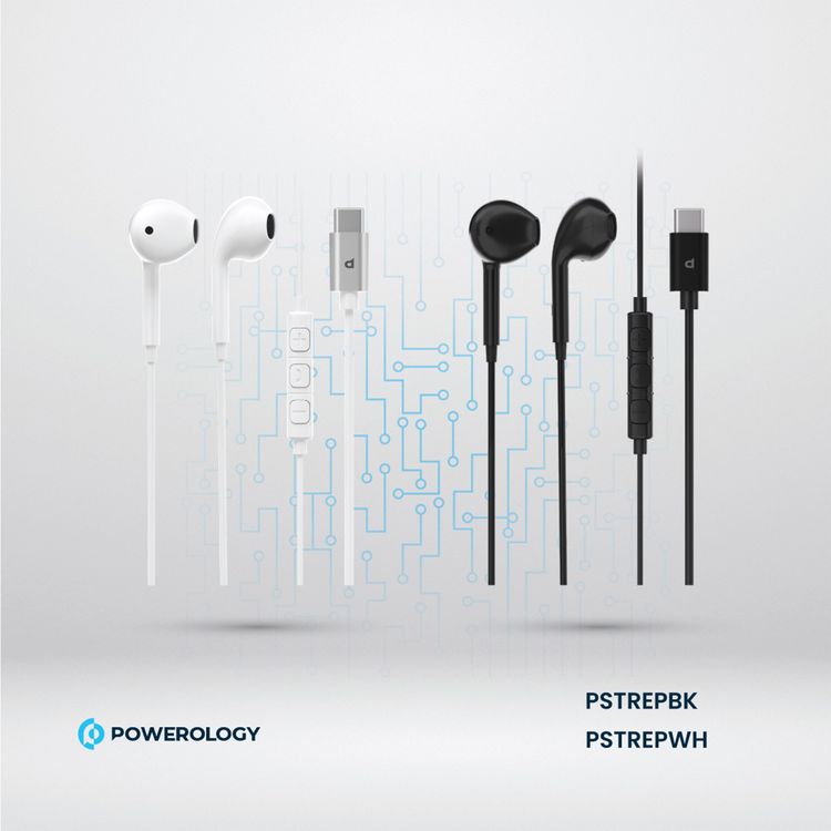 سماعات Powerology ستيريو مع موصل USB-C، طول الكابل 1.2م، قدرة إخراج 3 ميلي واط، جودة صوت عالية الدقة، مقاومة 32Ω - لون أسود
