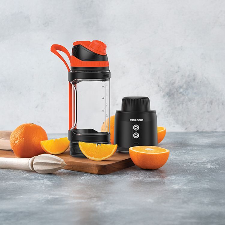 Porodo Lifestyle Nutrimix Dual-Spin Blender with 700mL Jar Capacity, Tritan Jar Material, 304 Stainless Steel Blade Material, 3× 2000mAh Battery Capacity, 3 Hours Charging Time, 30 Seconds Per Cycle Single Working Time, Safety Blade Cover - Black