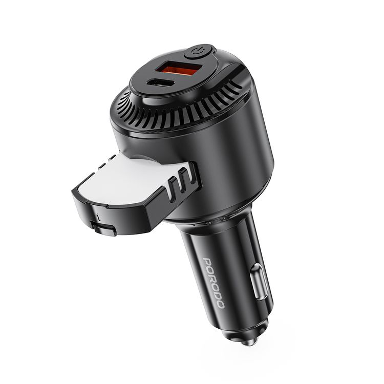Porodo MistCharge 2-in-1 Car Charger with Air Diffuser, 45W PD, 30W QC, 75W Total Output, Cologne & Ocean Scents, 2 Scent Pads, Universal Compatibility, Fast Charging - Black