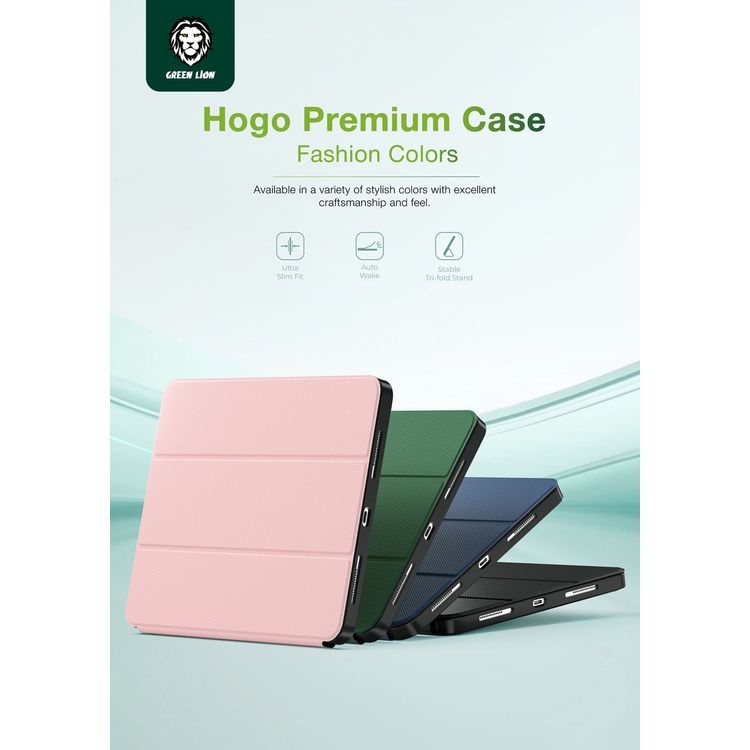 Green Lion Hogo Premium Case with Pencil Holder for iPad Air 11", Ultra Slim Fit, Stable Tri-Fold Stand, Built-in Pencil Holder, Magnetic Smart Cover, Auto Sleep/Wake - Blue