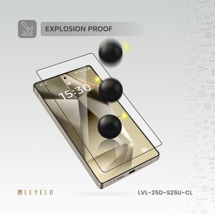 Levelo 2.5D Silk Print HD Clear Glass for Samsung Galaxy S25 Ultra, High Silicone Aluminum, 0.25mm Ultra Thin, Scratch-Resistant, Oleophobic & Hydrophobic Coating, Instant Fingerprint Unlock, Air Bubble Prevention, Explosion- Proof, Auto-Exhaust - Clear