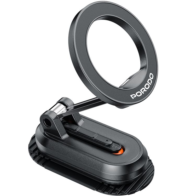 Porodo GripFold MagSafe Rotatable Car Mount with 360° Full Rotation, Horizontal & Vertical Viewing, N52 Powerful Magnetic Hold, One-Handed Operation, Lightweight & Compact Design - Black
