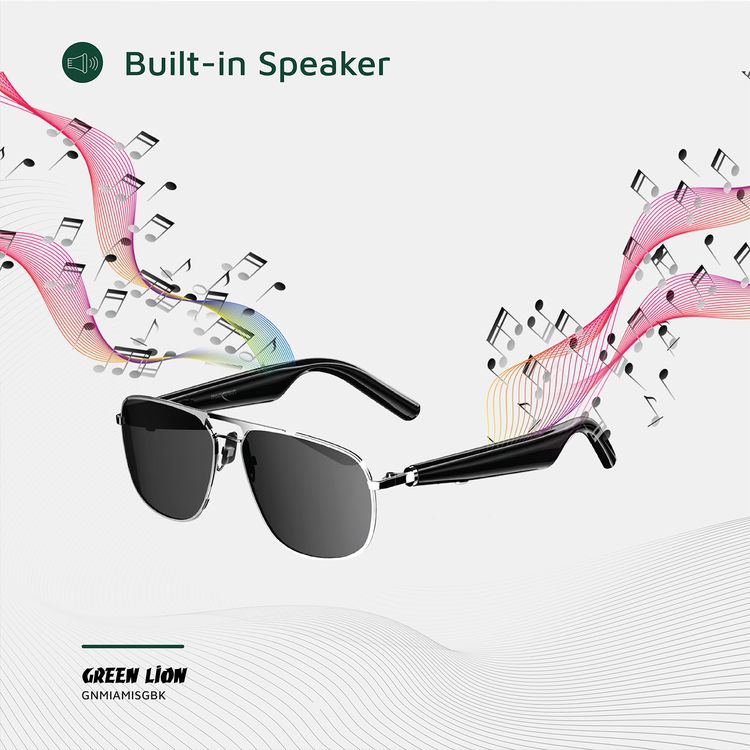 Green Lion Miami Smart Glasses, 85mAh Battery Capacity, Bluetooth Version 5.3, Magnetic Charging Time, 70 Minutes Charging Time, 4-6 Hours Play Time - Black