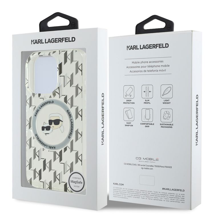 Karl Lagerfeld Magsafe IML Hard Case for iPhone 16 Pro Max with Karl & Choupette Heads, Slim Profile, Easy Snap-on, Drop Protection, Magsafe Compatible, Sustainable Packaging - Transparent