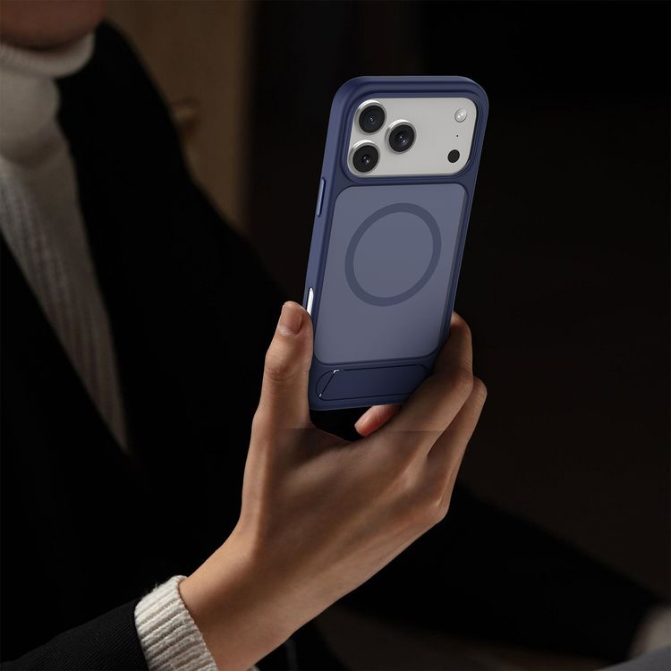 Levelo Matteo Hybrid Kickstand Case with Matte Design for iPhone 17 Pro, Anti-Fingerprint Coating, Impact-Resistant Corners, Raised Bezels for Camera & Screen, MagSafe Compatible, Shock-Resistant Bumper, Drop-Tested - Dark Blue