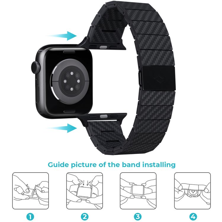 PITAKA Carbon Fiber Watch Band 100% Recycled Lightweight Durable Genuine Black Carbon Fiber for Apple Watch 42/44/45mm- Modern
