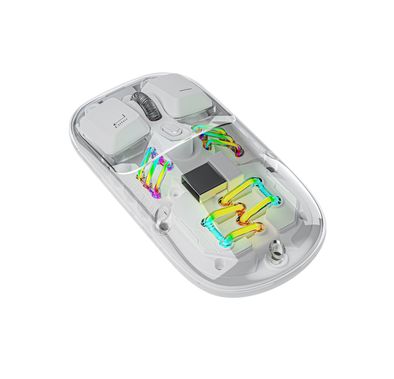 Porodo Transparent Dual-Mode Wireless Mouse with Adjustable DPI Up to 1600, RGB Lights, 400mAh Battery Capacity, Wireless 2.4 GHz & Bluetooth Connections - White
