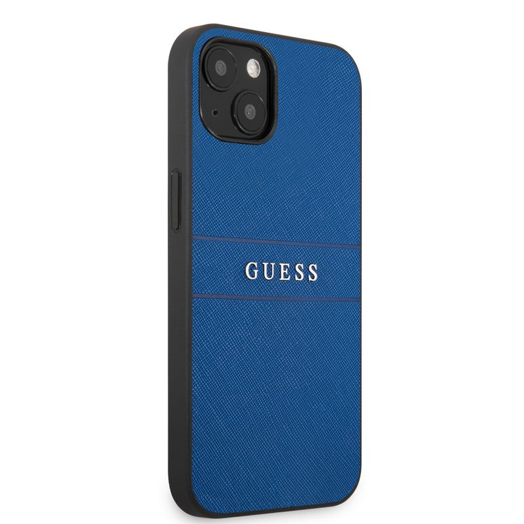 CG MOBILE Guess PU Leather Case Saffiano with Metal Logo Hot Stamp Stripes Compatible for iPhone 13 (6.1") Anti-Scratch, Easy Access to All Ports